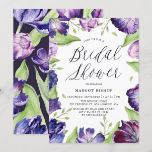 Invitation Aquarelle Tulipes pourpres Fête des mariées floral