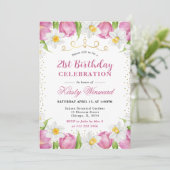 Invitation Aquarelle Tulipes roses et jonquilles Anniversaire (Debout devant)
