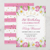 Invitation Aquarelle Tulipes roses et jonquilles Anniversaire (Devant / Derrière)