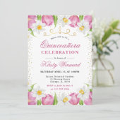 Invitation Aquarelle Tulipes roses et jonquilles Quinceanera (Debout devant)