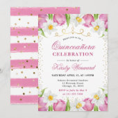Invitation Aquarelle Tulipes roses et jonquilles Quinceanera (Devant / Derrière)