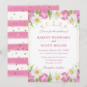 Invitation Aquarelle Tulipes roses et Mariage de jonquilles (Devant / Derrière)