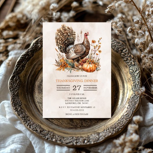 Invitation Aquarelle Turquie Dîner d'Action de grâce