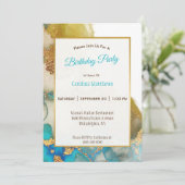 Invitation Aquarelle Turquoise Abstraite Gold Agate Anniversa (Debout devant)