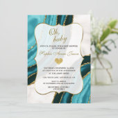 Invitation Aquarelle Turquoise Agate Baby shower Or (Debout devant)