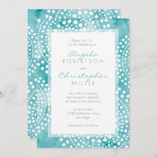 Invitation Aquarelle turquoise Bali Boho Mariage (Devant / Derrière)