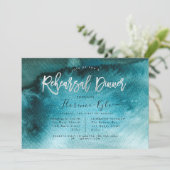 Invitation Aquarelle Turquoise Bleu+Faux Dîner de répétition  (Debout devant)