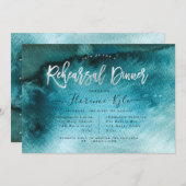 Invitation Aquarelle Turquoise Bleu+Faux Dîner de répétition  (Devant / Derrière)