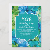 Invitation Aquarelle Turquoise bleu vert 100e anniversaire (Devant)