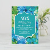 Invitation Aquarelle Turquoise bleu vert 80e anniversaire (Debout devant)