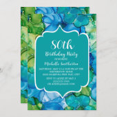 Invitation Aquarelle Turquoise bleu vert 80e anniversaire (Devant / Derrière)