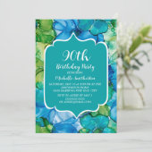 Invitation Aquarelle Turquoise bleu vert 90e anniversaire (Debout devant)