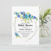 Invitation Aquarelle Turquoise Bleu violet Cadre Or Floral (Debout devant)