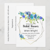 Invitation Aquarelle Turquoise Bleu violet Cadre Or Floral (Devant / Derrière)