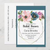 Invitation Aquarelle Turquoise Bleu violet Cadre Or Floral (Devant / Derrière)