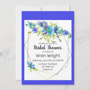 Invitation Aquarelle Turquoise Bleu violet Cadre Or Floral