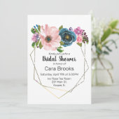 Invitation Aquarelle Turquoise Bleu violet Cadre Or Floral (Debout devant)