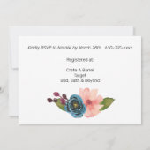 Invitation Aquarelle Turquoise Bleu violet Cadre Or Floral (Dos)