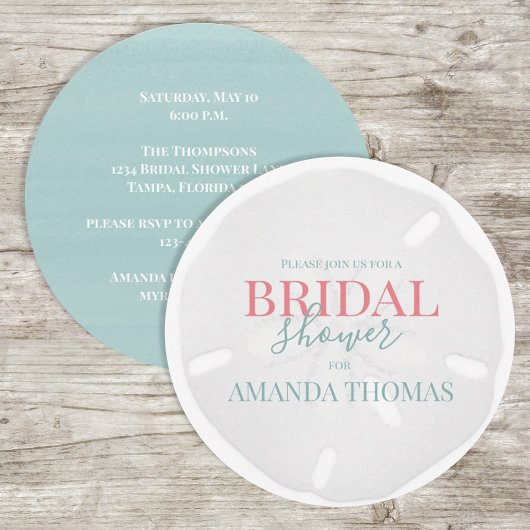 Invitation Aquarelle Turquoise Bord de mer Sable Dollar Éléga