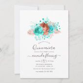 Invitation Aquarelle Turquoise & Corail Quinceañera (Devant)