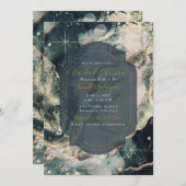 Invitation Aquarelle turquoise crème verte or céleste nuptial (Devant / Derrière)