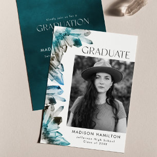 Invitation Aquarelle turquoise Crystal Photo Graduation Party