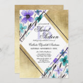 Invitation Aquarelle Turquoise dorée moderne violet doux 16 (Devant / Derrière)