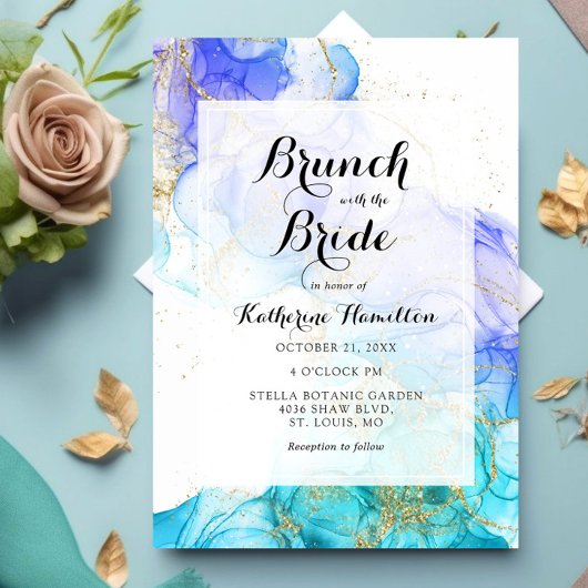 Invitation Aquarelle turquoise et brunch nuptial or