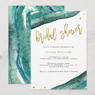 Invitation Aquarelle Turquoise et Fête des mariées de la Géod
