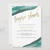Invitation Aquarelle Turquoise et Gold Geode Lingerie Douche (Devant)