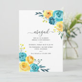 Invitation Aquarelle turquoise et jaune Floral Anniversaire (Debout devant)