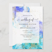 Invitation Aquarelle turquoise et mariage or (Devant)