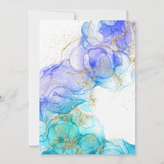 Invitation Aquarelle turquoise et mariage or (Dos)