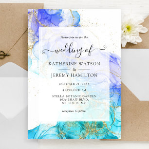 Invitation Aquarelle turquoise et mariage or