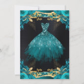 Invitation Aquarelle Turquoise et or Parties scintillant robe (Dos)