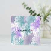 Invitation Aquarelle turquoise et violette Baby shower Abstra (Debout devant)