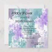 Invitation Aquarelle turquoise et violette Baby shower Abstra (Dos)