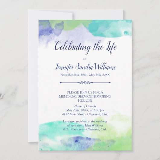 Invitation Aquarelle turquoise et violette Célébration de la  (Devant)