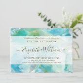 Invitation Aquarelle Turquoise Gemstone Mariage côtier (Debout devant)