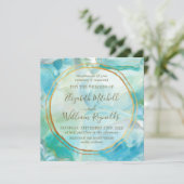 Invitation Aquarelle Turquoise Gemstone | Mariage des anneaux (Debout devant)