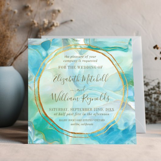 Invitation Aquarelle Turquoise Gemstone | Mariage des anneaux