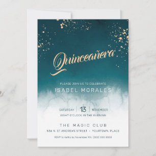 Invitation Aquarelle turquoise Golden Splatter Quinceanera Pa