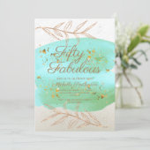 Invitation Aquarelle turquoise ivoire et poussière d'or 50e a (Debout devant)