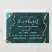 Invitation Aquarelle Turquoise Marble Gold Mariage photo (Devant)