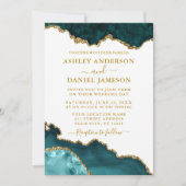 Invitation Aquarelle Turquoise Marbre d'or blanc Géographie P (Devant)