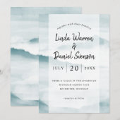 Invitation Aquarelle turquoise misère paysage montagnes (Devant / Derrière)