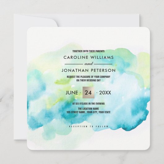 Invitation Aquarelle turquoise moderne (Devant)