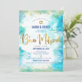 Invitation Aquarelle Turquoise moderne d'or B'nai Mitzvah (Debout devant)