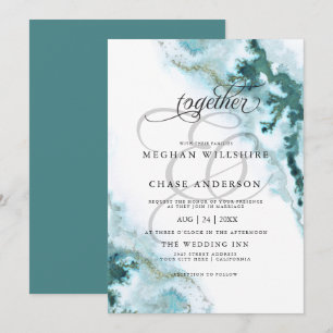 Invitation Aquarelle Turquoise moderne Moss Agate BarefootBri