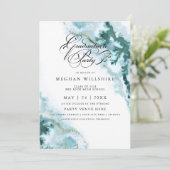 Invitation Aquarelle Turquoise moderne Moss Agate Party (Debout devant)